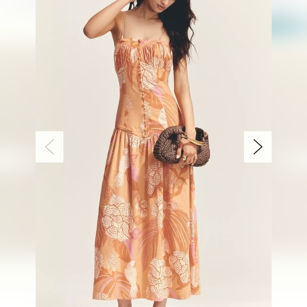 Farm Rio x Anthropologie Linen Blend Strapless Drop-Waist Maxi Dress,$265.00US
